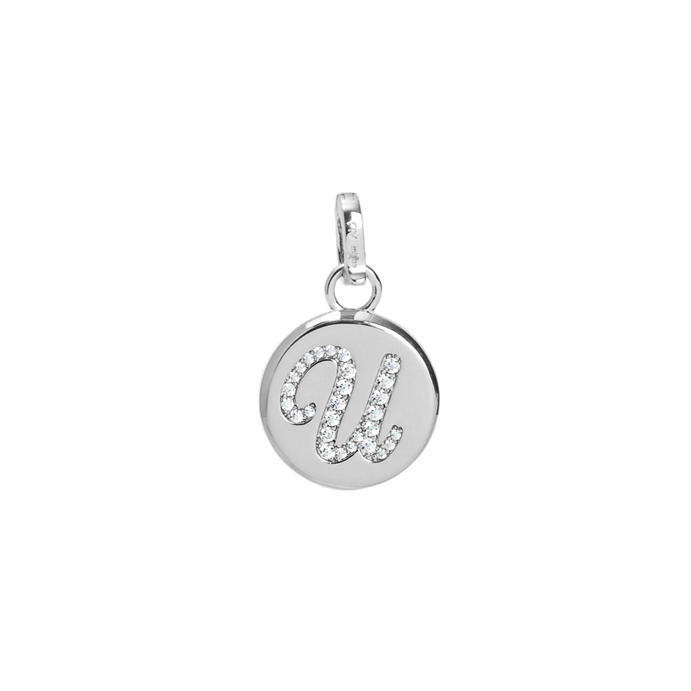BE CHARM LETRAS CRAVEJADO BOLD PINGENTE PRATEADO LETRA U