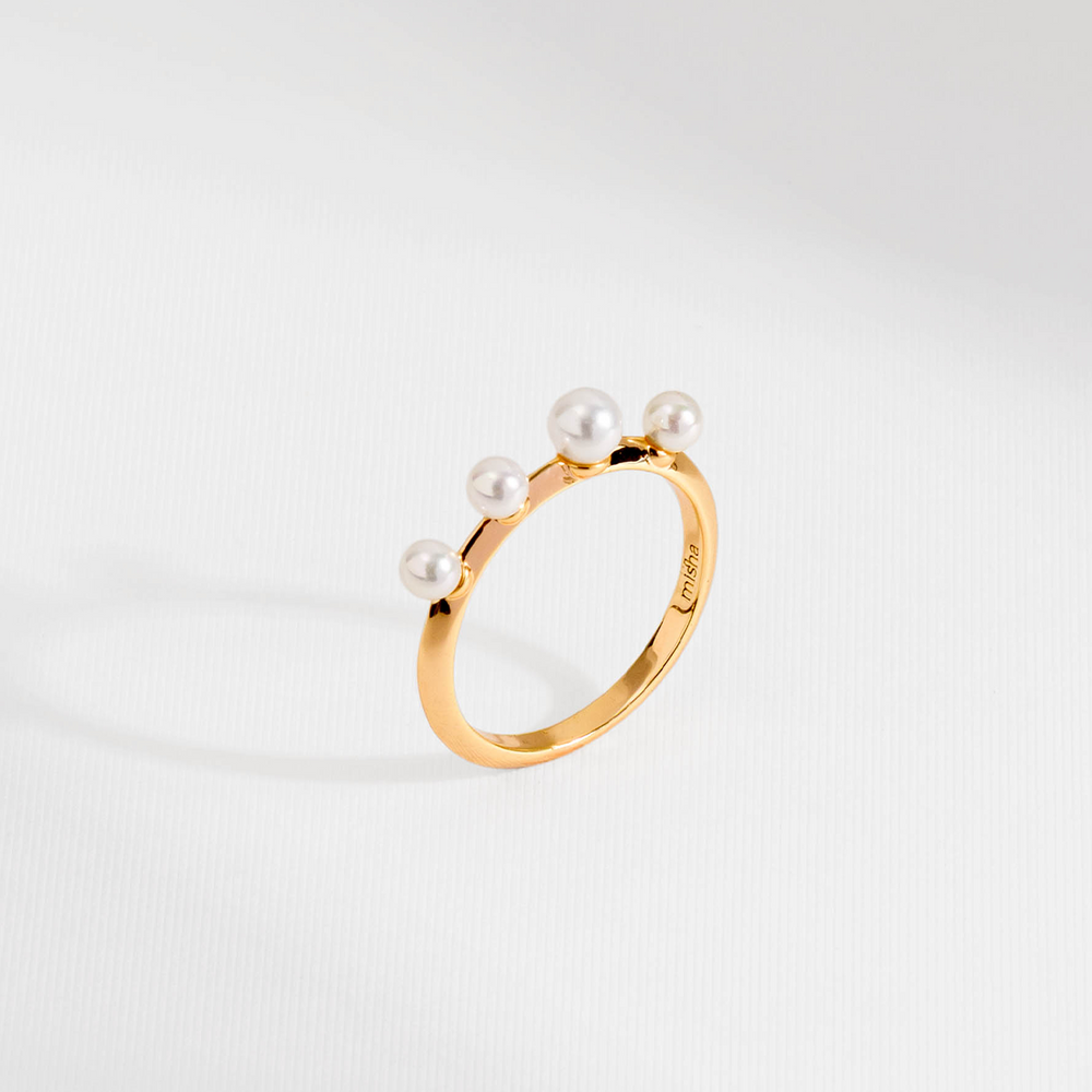 ANEL PÉROLAS HALO DOURADO