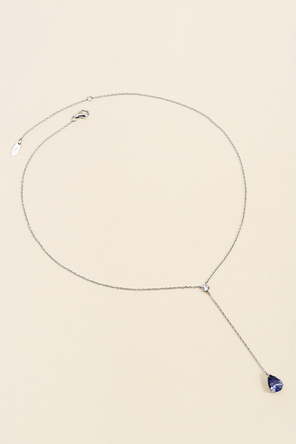 COLAR GRAVATINHA GOTA 40CM+5 PRATA 925 AZUL