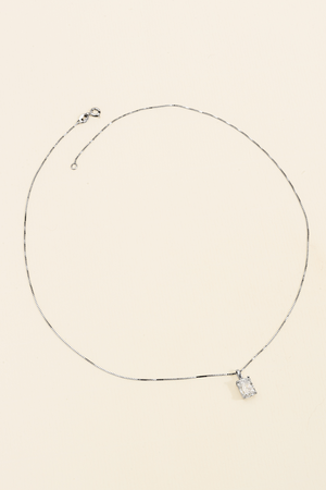 COLAR PONTO DE LUZ ZIRCONIA RETANGULAR PRATA 925 PRATEADO