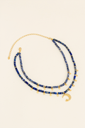 COLAR ENCANTOS DUPLO DE LÁPIS LAZULI COM LUA E TACHINHAS DOURADO DOURADO