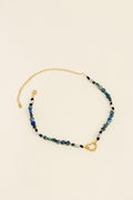COLAR ENCANTOS CORAÇÃO DE PEDRA NATURAL CRISOCOLA AZUL DOURADO AZUL