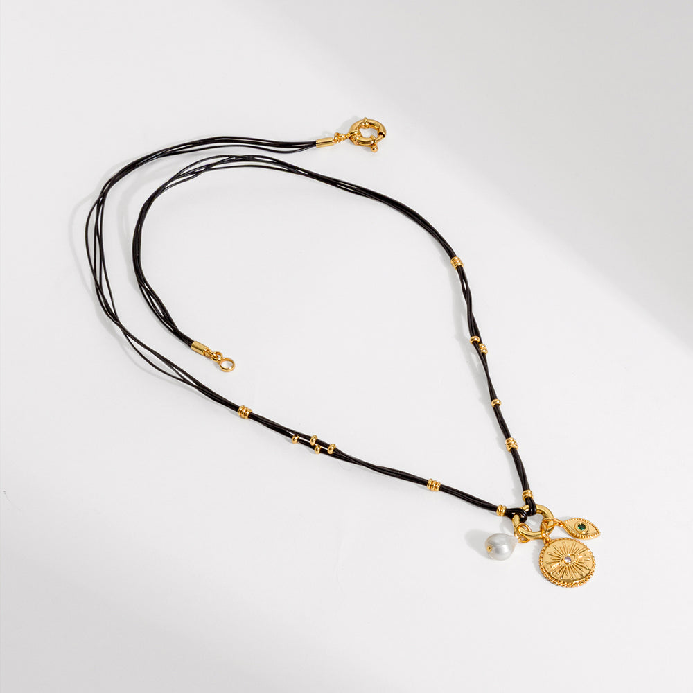 COLAR AURA LONGO PRETO DOURADO