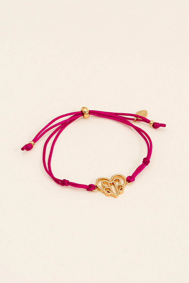 PULSEIRA CORDA ROSA CORAÇÃO BARBIE DOURADO