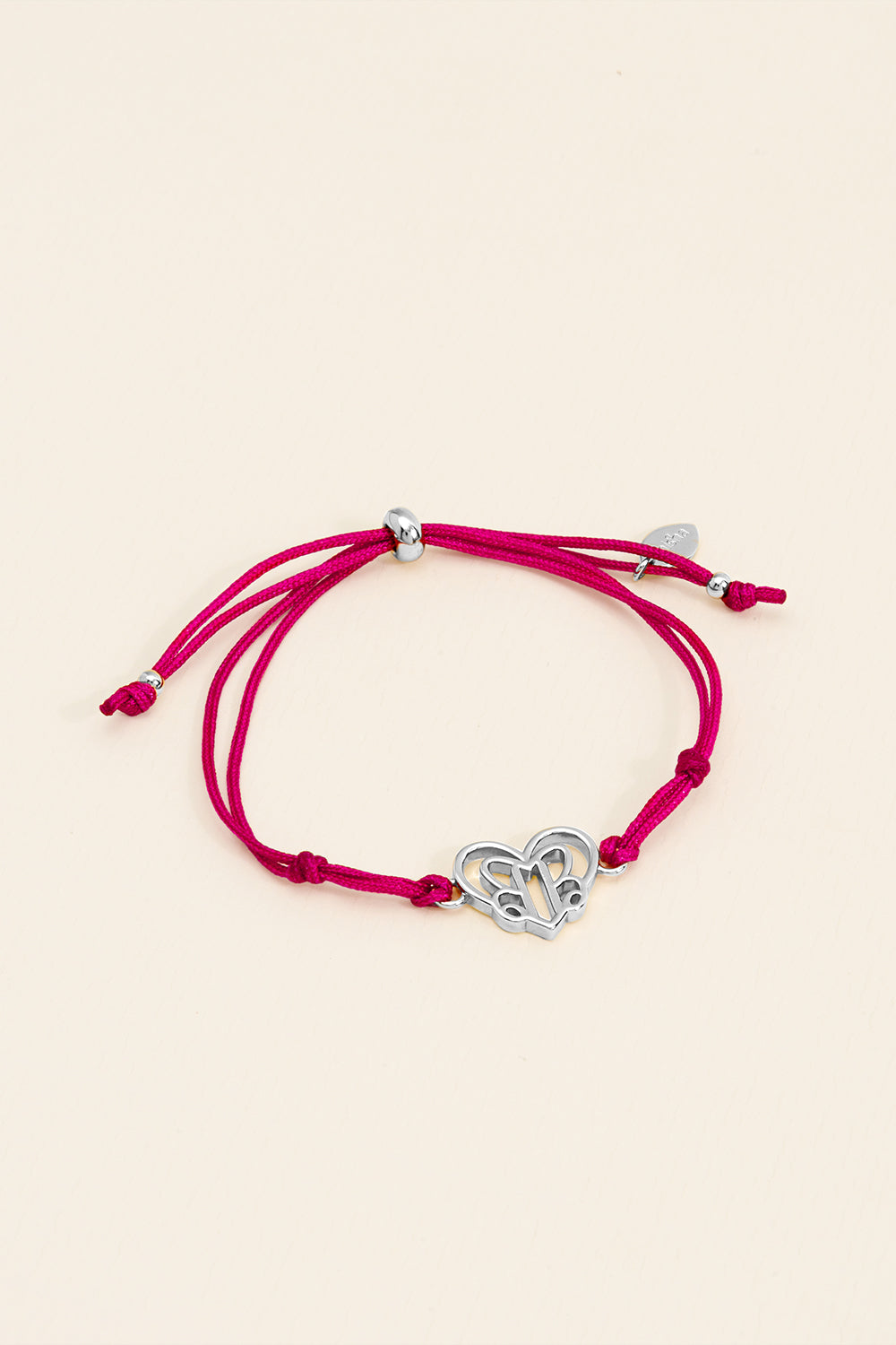 PULSEIRA CORDA ROSA CORAÇÃO BARBIE PRATEADO