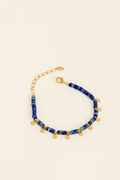 PULSEIRA ENCANTOS DE LÁPIS LAZULI COM TACHINHAS DOURADO DOURADO