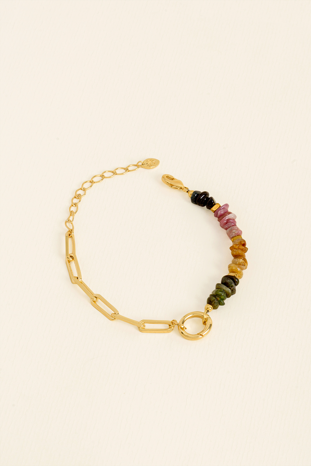 PULSEIRA ENCANTOS DE TURMALINA MELANCIA DOURADO DOURADO
