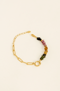 PULSEIRA ENCANTOS DE TURMALINA MELANCIA DOURADO DOURADO