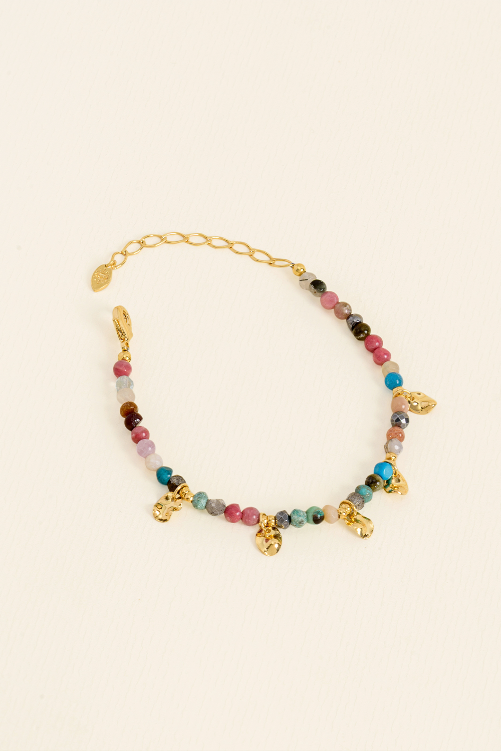 PULSEIRA ENCANTOS DE MIX DE PEDRAS NATURAIS COM TACHINHAS DOURADO DOURADO