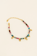 PULSEIRA ENCANTOS DE MIX DE PEDRAS NATURAIS COM TACHINHAS DOURADO DOURADO