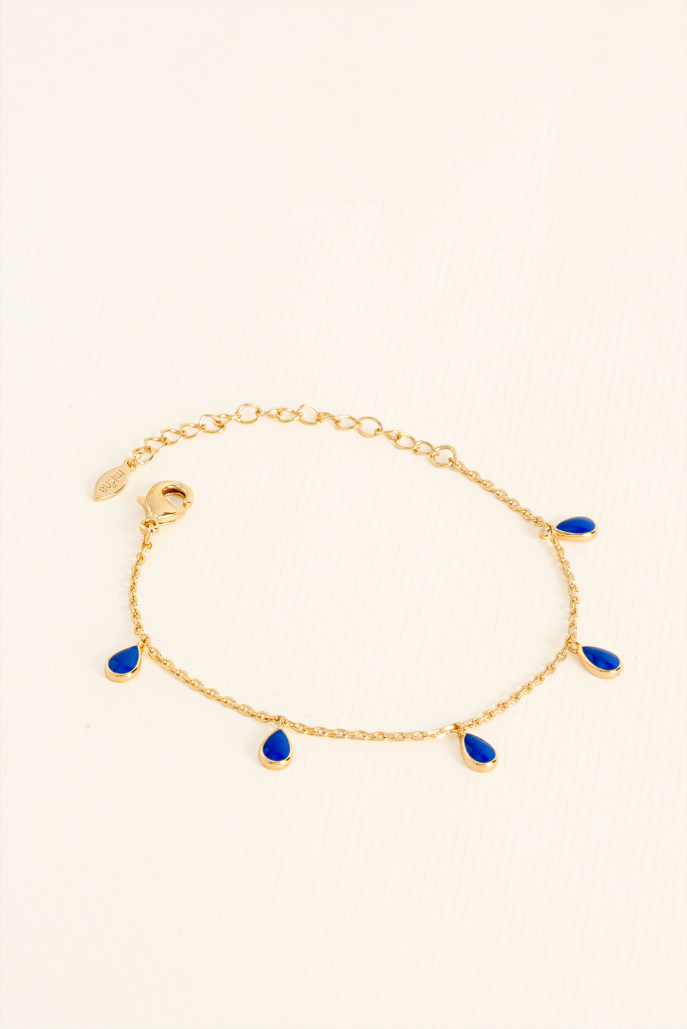 PULSEIRA TACHINHAS INTUIÇÃO AZUL ESMALTADA DOURADO