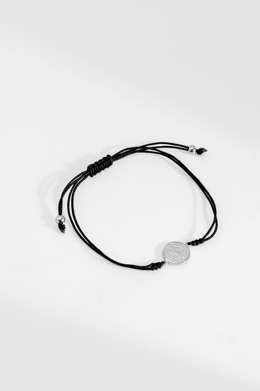 PULSEIRA CORDA MEDALHA SÃO BENTO PRATA 925 PRATEADO